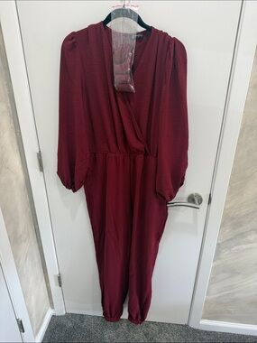Wine Red Long Sleeve Jumpsuit